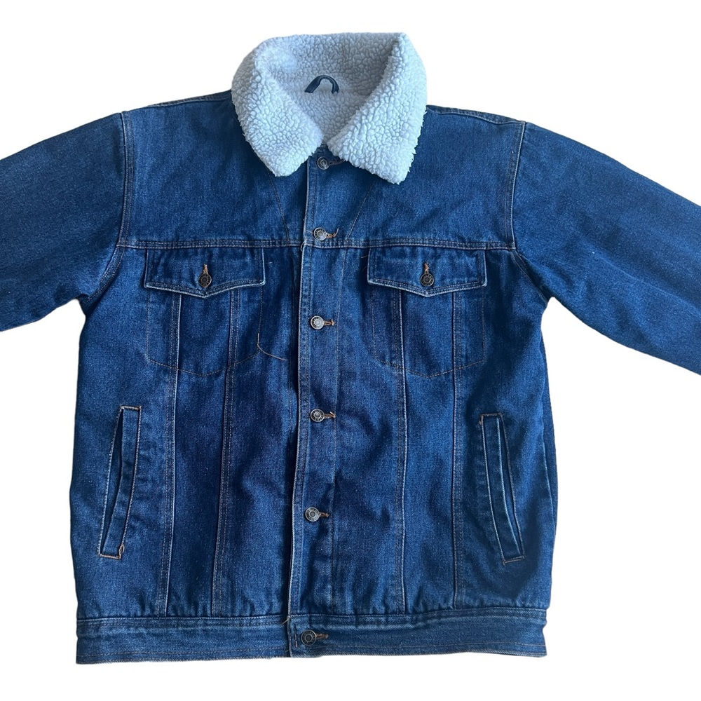 Oscar jeans men’s denim trucker lined jacket large excellent preowned condition